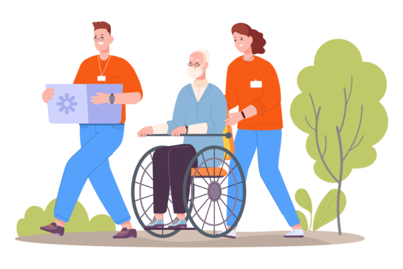 Download Volunteers Helping Senior Man. Woman Pus - Pus Collection