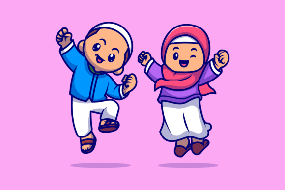 Download Cute Girl and Boy Moslem Celebrating Ied - Moslem Collection