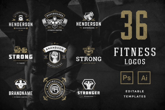 Download Retro Fitness &amp; Gym Logos Set - Logos Collection