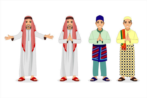 Download Set of People Moslem Cartoon Vector - Moslem Collection