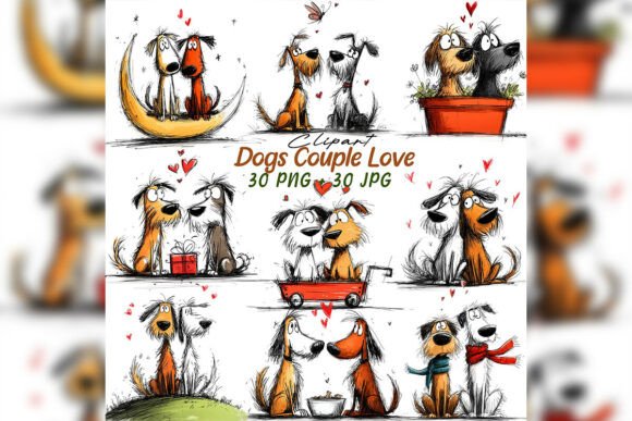 Download Whimsical Dog Couple Love Clipart Set - Love Collection