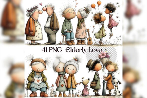 Download Whimsical Elderly Love Clipart Set - Love Collection