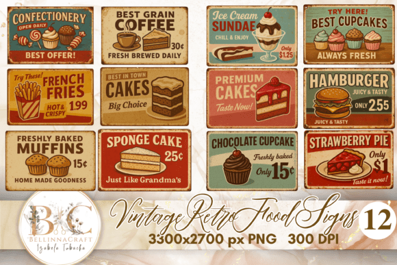 Download Vintage Retro Food Signs Clipart Bundle - Food Collection