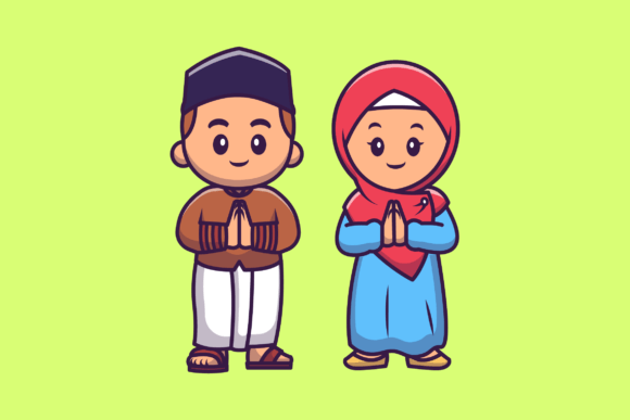 Download Cute Girl and Boy Moslem Celebrating Ied - Moslem Collection