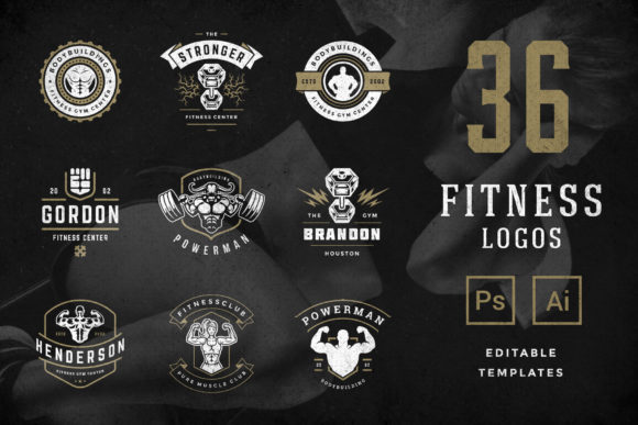 Download Retro Fitness &amp; Gym Logos Set - Logos Collection